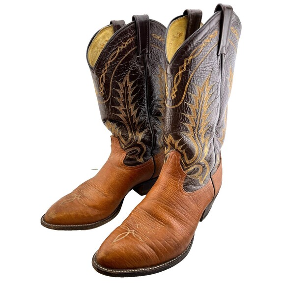 Vtg TONY LAMA Western Cowboy Boots Men\'s 10 E Brown Leather Two-Toned 6532 main image 4